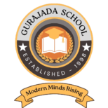Gurajada School logo with a book, graduation cap, and laurel wreath."